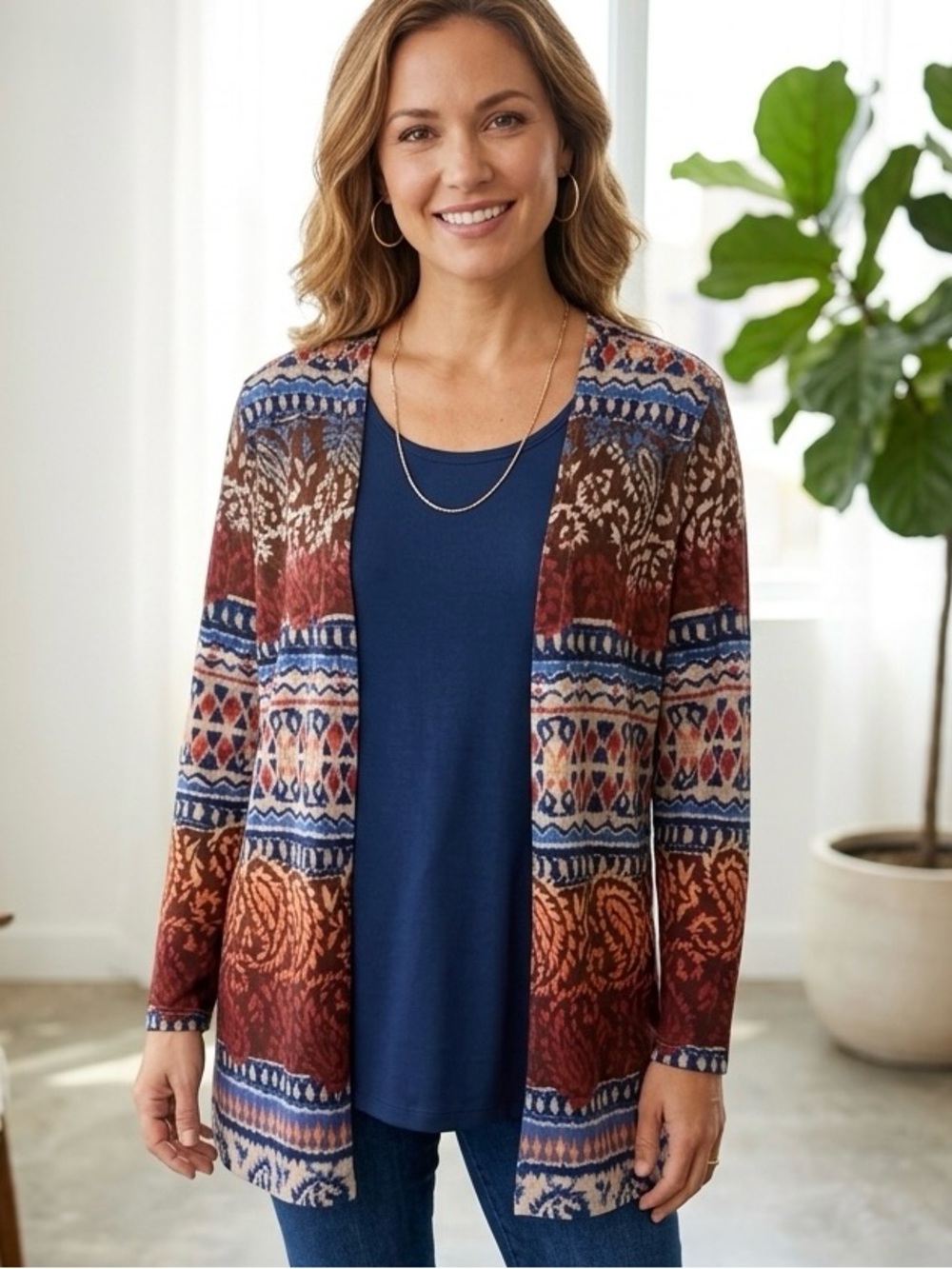 Alfred Dunner Layered Look Top 2-Piece Navy Paisley Large